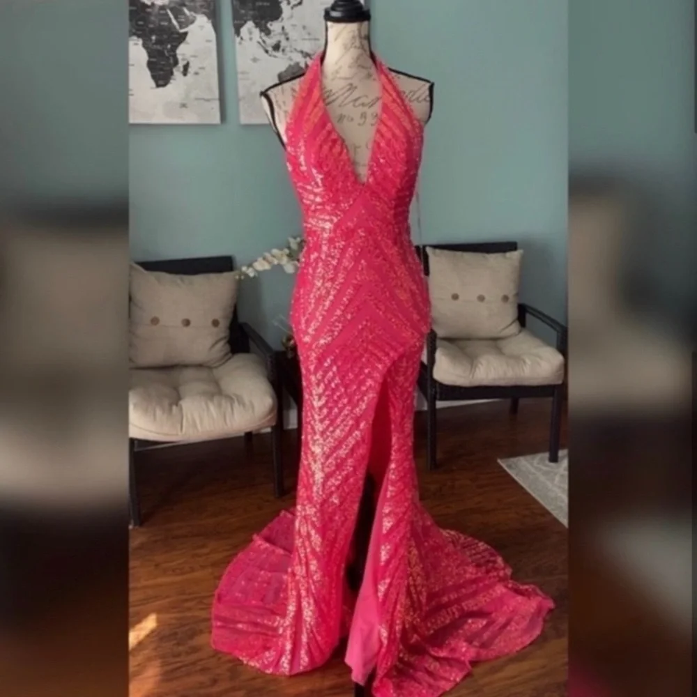 SOLD OUT ❌New with tags iridescent Jovani sequin pink prom dress - Picture 3 of 5